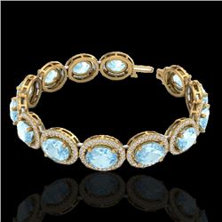 23 CTW Aquamarine & Micro Pave VS/SI Diamond Certified Bracelet 10K Yellow Gold - REF-436W4H - 22682
