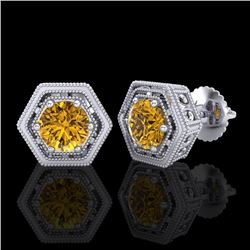 1.07 CTW Intense Fancy Yellow Diamond Art Deco Stud Earrings 18K White Gold - REF-131K8R - 37511