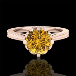1.5 CTW Intense Fancy Yellow Diamond Engagement Art Deco Ring 18K Rose Gold - REF-209W3H - 37351