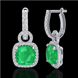 6 CTW Emerald & Micro Pave VS/SI Diamond Certified Earrings 18K White Gold - REF-98F8M - 22961