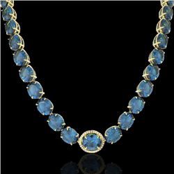 177 CTW London Blue Topaz & VS/SI Diamond Halo Micro Necklace 14K Yellow Gold - REF-563K5R - 22304