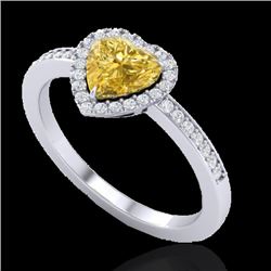 1 CTW Citrine & Micro Pave Ring Heart Halo 14K White Gold - REF-34H9W - 21403
