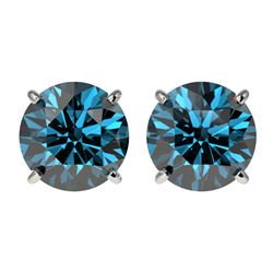 2.50 CTW Certified Intense Blue SI Diamond Solitaire Stud Earrings 10K White Gold - REF-338R2K - 331