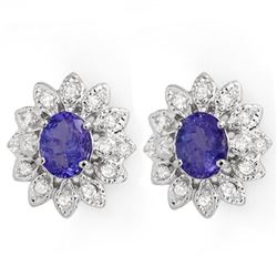 3.70 CTW Tanzanite & Diamond Earrings 14K White Gold - REF-108X8T - 14043