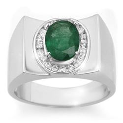 2.33 CTW Emerald & Diamond Mens Ring 10K White Gold - REF-58R5K - 14476