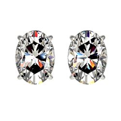 2 CTW Certified VS/SI Quality Oval Diamond Solitaire Stud Earrings 10K White Gold - REF-552H2W - 330