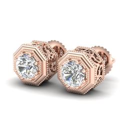 1.07 CTW VS/SI Diamond Solitaire Art Deco Stud Earrings 18K Rose Gold - REF-190T9X - 37095