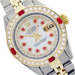 Rolex Ladies Two Tone 14K Gold/SS, Diam/Ruby Dial & Diam/Ruby Bezel, Saph Crystal - REF-374M2H