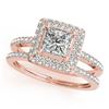 Image 1 : 1.21 CTW Certified VS/SI Princess Diamond 2Pc Set Solitaire Halo 14K Rose Gold - REF-236T8X - 31353