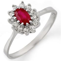 0.60 CTW Ruby & Diamond Ring 18K White Gold - REF-35T6X - 11214