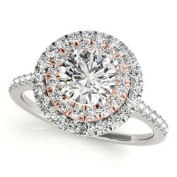 1 CTW Certified VS/SI Diamond Solitaire Halo Ring 18K White & Rose Gold - REF-144R5K - 26218