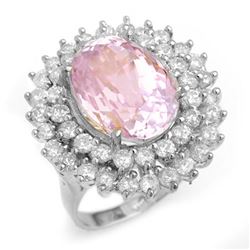 12.08 CTW Kunzite & Diamond Ring 18K White Gold - REF-290X9T - 14336