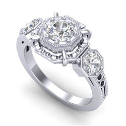 1.01 CTW VS/SI Diamond Solitaire Art Deco 3 Stone Ring 18K White Gold - REF-200R2K - 36881