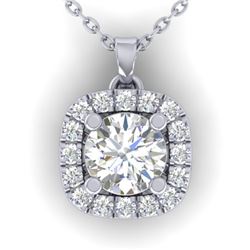 1.01 CTW Certified VS/SI Diamond Stud Halo Necklace 14K White Gold - REF-169R3K - 30423