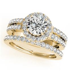 1 CTW Certified VS/SI Diamond 2Pc Wedding Set Solitaire Halo 14K Yellow Gold - REF-150Y8N - 31132