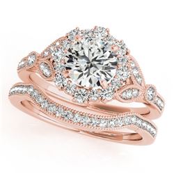 1.69 CTW Certified VS/SI Diamond 2Pc Wedding Set Solitaire Halo 14K Rose Gold - REF-400M2F - 30967