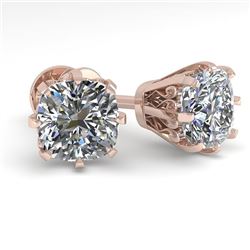 1.0 CTW VS/SI Cushion Cut Diamond Stud Solitaire Earrings 18K Rose Gold - REF-156F4M - 35675