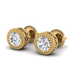 1.09 CTW VS/SI Diamond Solitaire Art Deco Stud Earrings 18K Yellow Gold - REF-180F2M - 36889