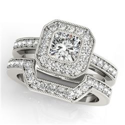 1.05 CTW Certified VS/SI Cushion Diamond 2Pc Set Solitaire Halo 14K White Gold - REF-176M2F - 31379