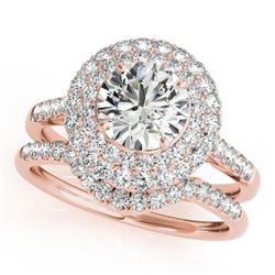 1.77 CTW Certified VS/SI Diamond 2Pc Wedding Set Solitaire Halo 14K Rose Gold - REF-241T3X - 30901