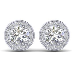 1.85 CTW I-SI Diamond Solitaire Art Deco Micro Stud Halo Earrings 14K White Gold - REF-327H3W - 3035