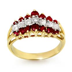 1.06 CTW Ruby & Diamond Ring 10K Yellow Gold - REF-30M5F - 12388