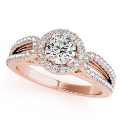 0.90 CTW Certified VS/SI Diamond Solitaire Halo Ring 18K Rose Gold - REF-134W5H - 26423