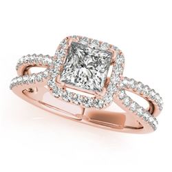 1.5 CTW Certified VS/SI Princess Diamond Solitaire Halo Ring 18K Rose Gold - REF-400W2H - 27133