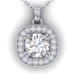 1.02 CTW Certified VS/SI Diamond Stud Micro Halo Necklace 14K White Gold - REF-173M6F - 30435