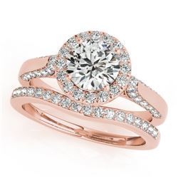 1.54 CTW Certified VS/SI Diamond 2Pc Wedding Set Solitaire Halo 14K Rose Gold - REF-227H8W - 30829