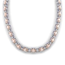 44.25 CTW Morganite & VS/SI Certified Diamond Eternity Necklace 10K White Gold - REF-465W5H - 29427