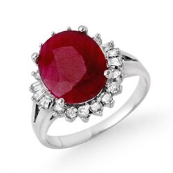 4.04 CTW Ruby & Diamond Ring 18K White Gold - REF-103R6K - 13301