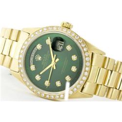 Rolex Men's 18K Yellow President, QuickSet, Diamond Dial & Diamond Bezel - REF-1232M7H