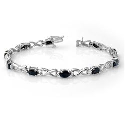 7.0 CTW Blue Sapphire & Diamond Bracelet 14K White Gold - REF-62M9F - 13599