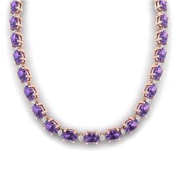 46.5 CTW Amethyst & VS/SI Certified Diamond Eternity Necklace 10K Rose Gold - REF-226F2M - 29414
