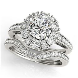 2.19 CTW Certified VS/SI Diamond 2Pc Wedding Set Solitaire Halo 14K White Gold - REF-276M2F - 31124