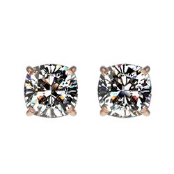 1 CTW Certified VS/SI Quality Cushion Cut Diamond Stud Earrings 10K Rose Gold - REF-143T6X - 33067