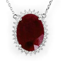 19.25 CTW Ruby & Diamond Necklace 18K White Gold - REF-232F2M - 14187