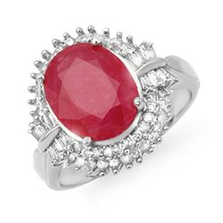 6.07 CTW Ruby & Diamond Ring 18K White Gold - REF-158X2T - 13639