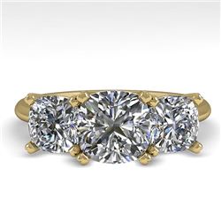 2.0 CTW Cushion Cut VS/SI Diamond 3 Stone Designer Ring 14K Yellow Gold - REF-395N8Y - 38504