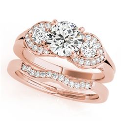 1.55 CTW Certified VS/SI Diamond 3 Stone 2Pc Wedding Set 14K Rose Gold - REF-398H4W - 32016