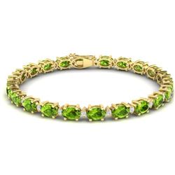 19.7 CTW Peridot & VS/SI Certified Diamond Eternity Bracelet 10K Yellow Gold - REF-118R5K - 29374