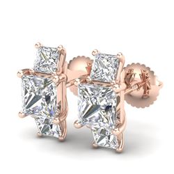 3.08 CTW Princess VS/SI Diamond Art Deco Stud Earrings 18K Rose Gold - REF-668F2M - 37200