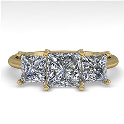 2.0 CTW Princess VS/SI Diamond 3 Stone Designer Ring 18K Yellow Gold - REF-390F2M - 32473