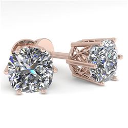 1.0 CTW VS/SI Cut Cushion Diamond Stud Solitaire Earrings 18K Rose Gold - REF-178K2R - 35831