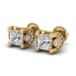 2.5 CTW Princess VS/SI Diamond Art Deco Stud Earrings 18K Yellow Gold - REF-642R2K - 37153