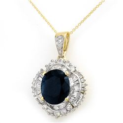 6.53 CTW Blue Sapphire & Diamond Pendant 14K Yellow Gold - REF-150Y4N - 12937