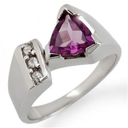 1.0 CTW Amethyst & Diamond Ring 10K White Gold - REF-32F2M - 10691