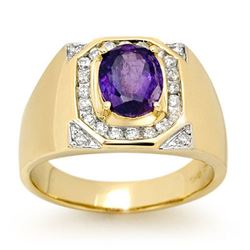 3.10 CTW Tanzanite & Diamond Mens Ring 14K Yellow Gold - REF-119F5M - 13480