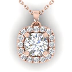 1.01 CTW Certified VS/SI Diamond Stud Halo Necklace 14K Rose Gold - REF-169T3X - 30424